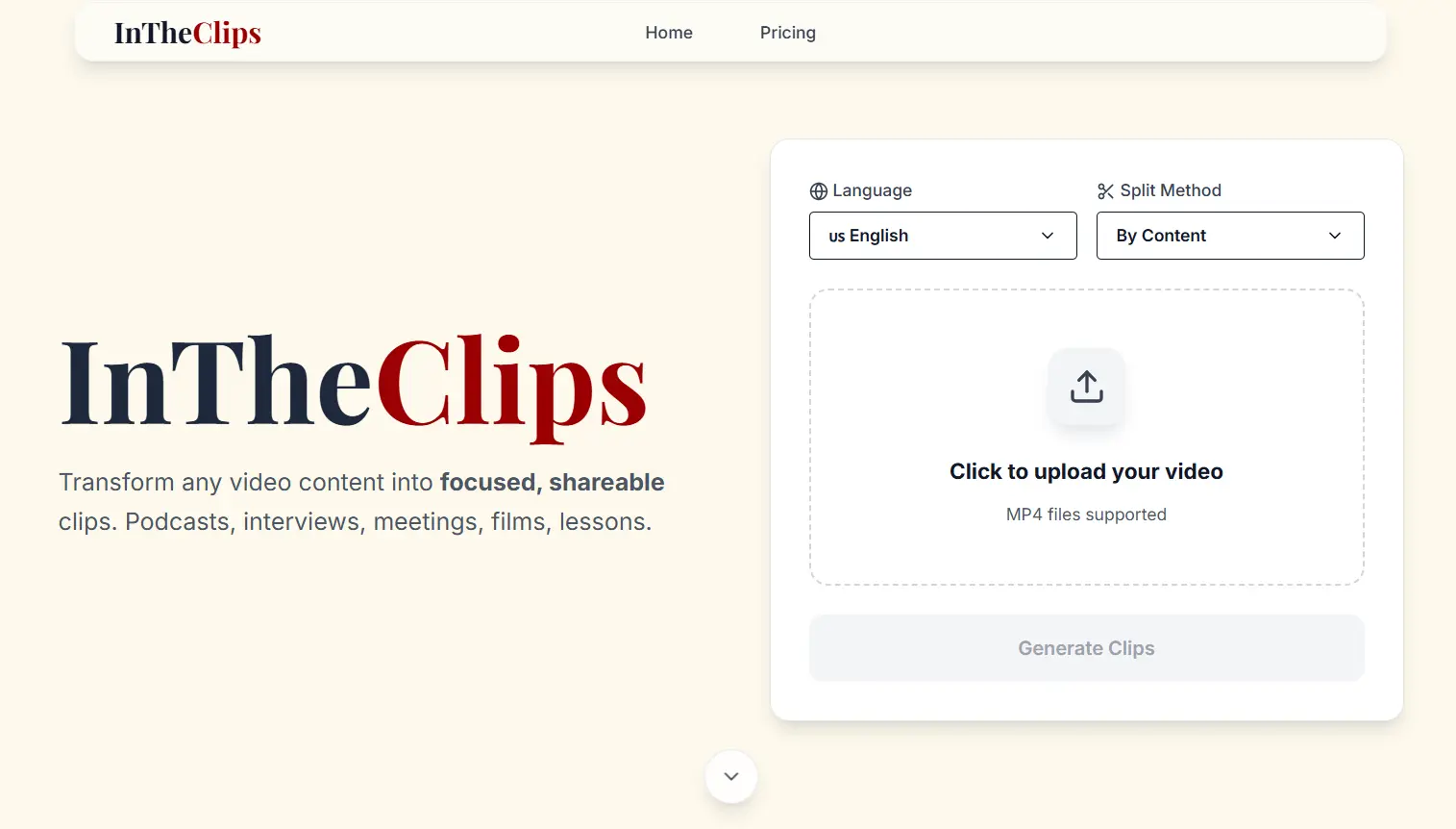 InTheClips — Video Editing AI | progetto di sviluppo web e software realizzato da ESTETA, Modena